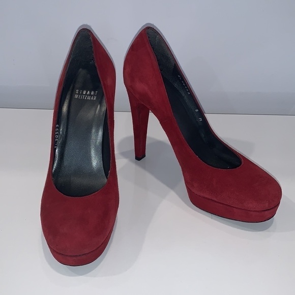 Stuart Weitzman Burgundy Red Suede Platform heels size 8M - Picture 2 of 16